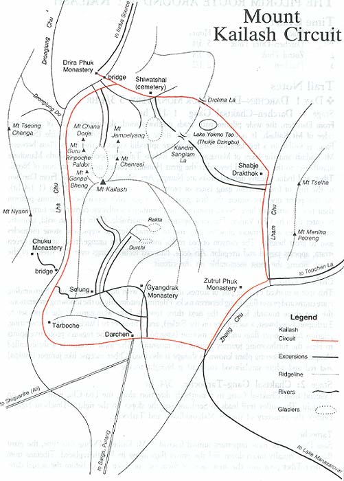 Карта обхода вокруг горы Кайлас
