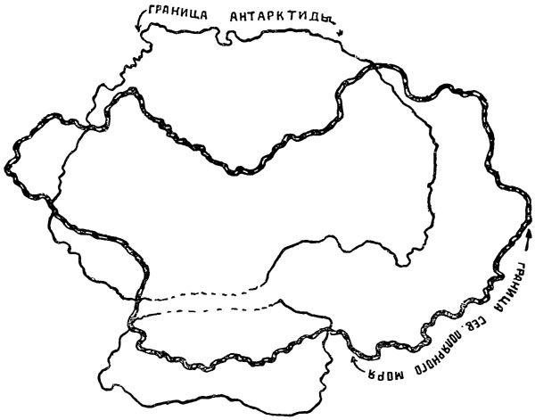 Рис. 54. Сравнительная величина Сев. Полярного моря и Антарктиды
